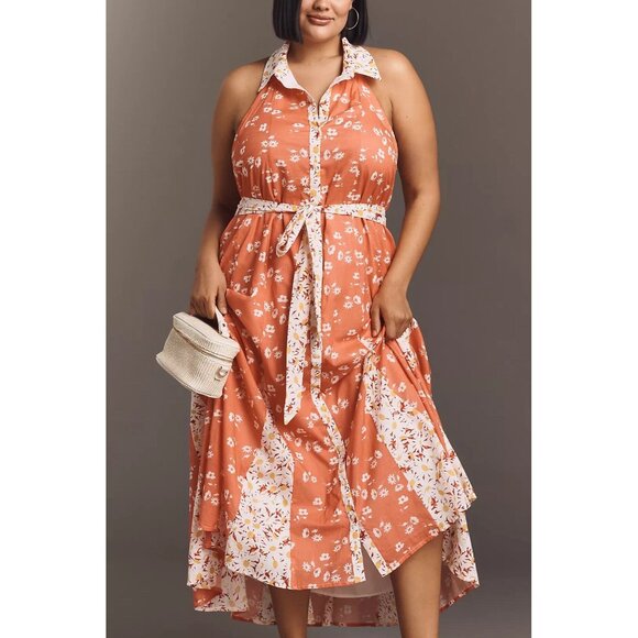 NWT Size M- Maeve 100% Cotton Floral Halter Godet Midi Shirt Dress (NWT US $188) - Picture 5 of 16